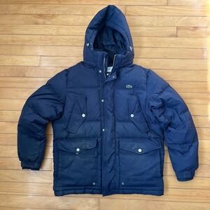 Lacoste Mens Navy Blue Quilted Puffer Down Jacket Detachable Hood FR 48 US S/M